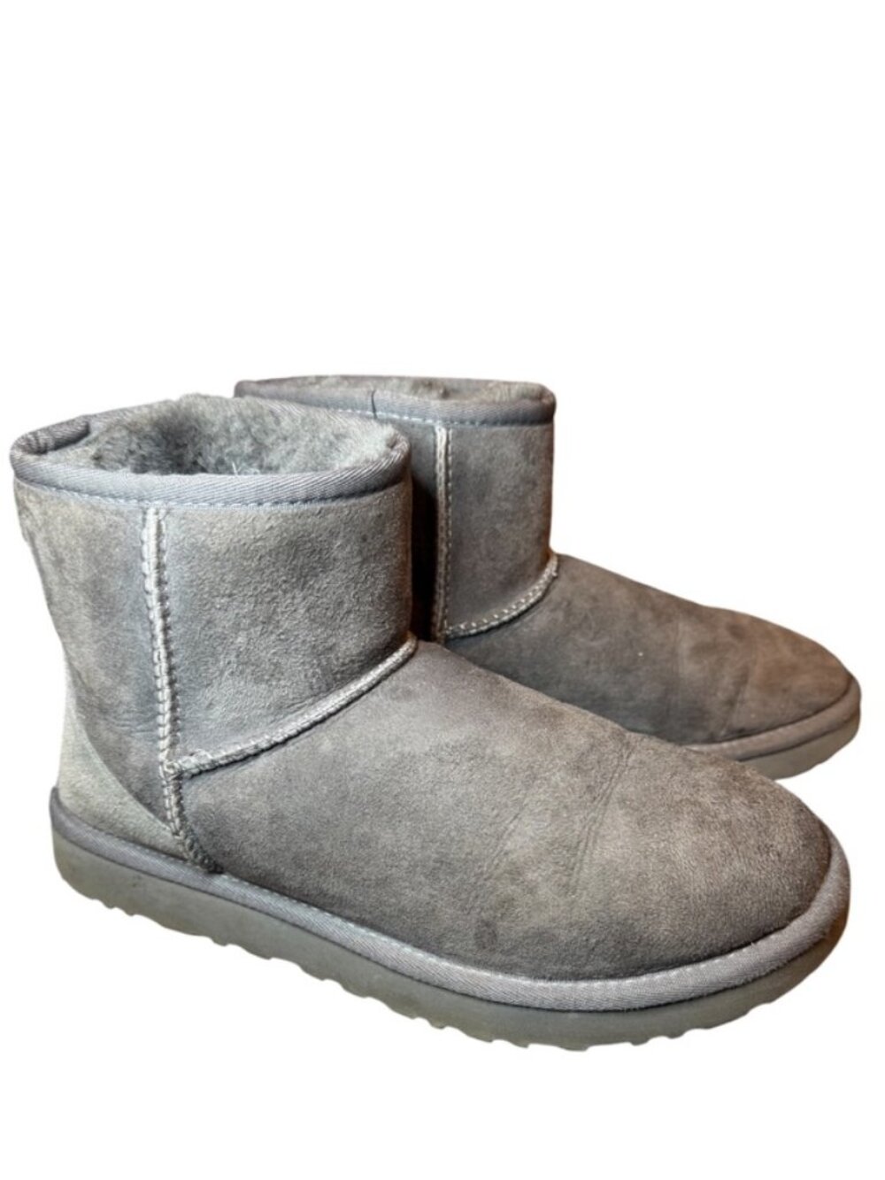 UGG Classic Mini II Boots Women's 8 Gray Suede Sheepskin Winter Boots EUC